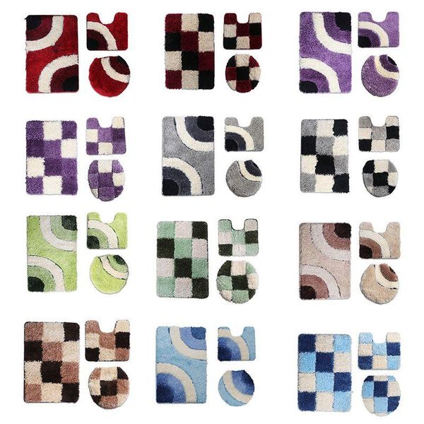 bath mats 3pcs/set geometric plaid bathroom rug flocking absorbent mat toilet cover 667a
bath mats 3pcs/set geometric plaid bathroom rug flocking absorbent mat toilet cover 667a
