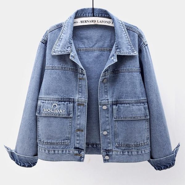 women's jackets spring fashion short denim jacket women korean vintage washed letter big pocket long sleeve jeans female slim coat, Black;brown
women's jackets spring fashion short denim jacket women korean vintage washed letter big pocket long sleeve jeans female slim coat, Black;brown