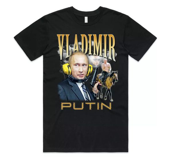 vladimir putin homage t-shirt tee funny russian russia president meme trump, White;black
vladimir putin homage t-shirt tee funny russian russia president meme trump, White;black