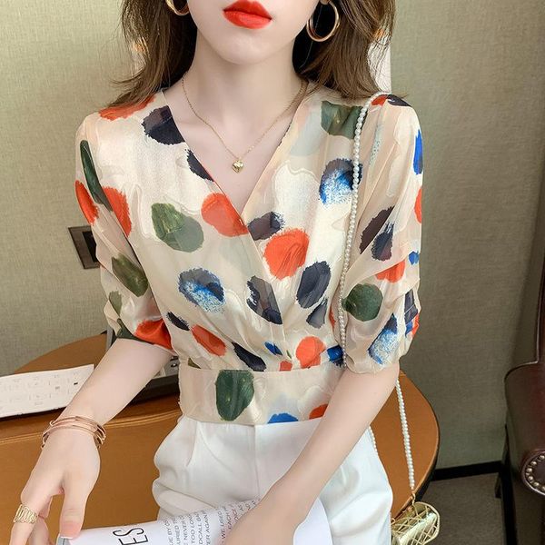 women's blouses & shirts blouse fashion dot print shirt 2021 spring summer casual short sleeve v neck ladies buttons loose, White
women's blouses & shirts blouse fashion dot print shirt 2021 spring summer casual short sleeve v neck ladies buttons loose, White