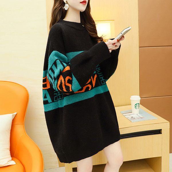 medium and long pullover sweater for women 2021 autumn winter lazy wind loose korean style versatile top, White;black
medium and long pullover sweater for women 2021 autumn winter lazy wind loose korean style versatile top, White;black