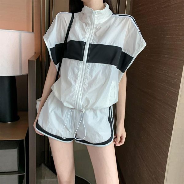 fashion uv sun protection clothing hit color short sleeve shirt jacket + casual pants 2 piece set women two dress, White
fashion uv sun protection clothing hit color short sleeve shirt jacket + casual pants 2 piece set women two dress, White