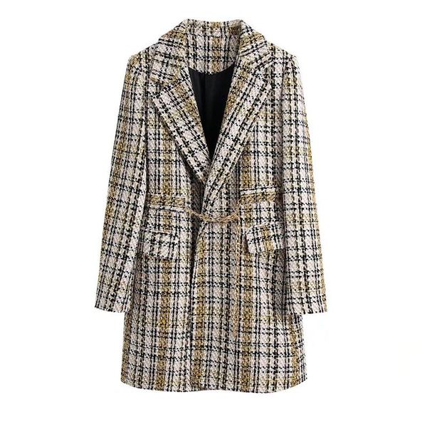 women's suits & blazers woman minimalist plaid sashes tweed blazer 2021 autumn fashion female v neck long ladies casual sleeve outerwea, White;black
women's suits & blazers woman minimalist plaid sashes tweed blazer 2021 autumn fashion female v neck long ladies casual sleeve outerwea, White;black