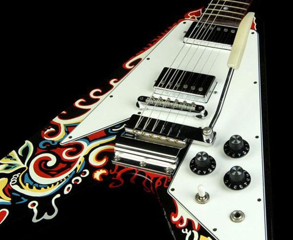 collector jimi hendrix psychedelic hand painted flying v electric guitar maestro vibrato tailpiece, chrome hardware, tuilp tuners, dot inlay
collector jimi hendrix psychedelic hand painted flying v electric guitar maestro vibrato tailpiece, chrome hardware, tuilp tuners, dot inlay