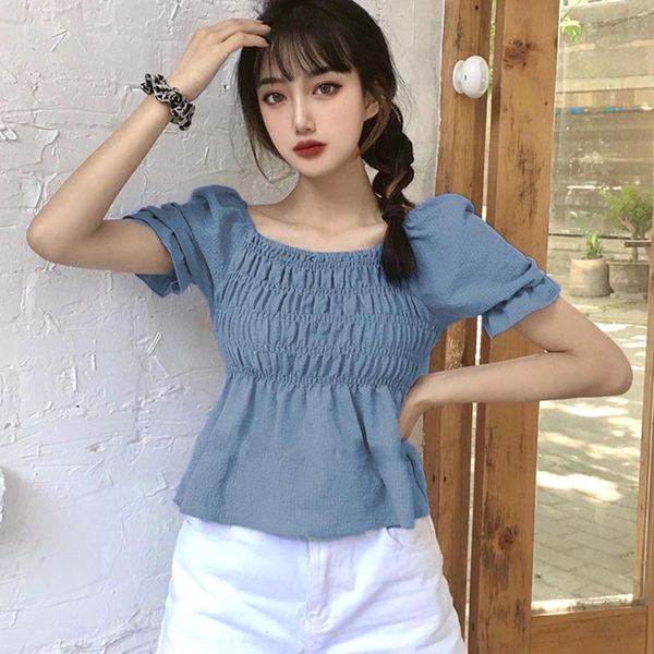women's blouses & shirts 2021 ladies square neck short blouse sweet slim short-sleeved shirt, White
women's blouses & shirts 2021 ladies square neck short blouse sweet slim short-sleeved shirt, White