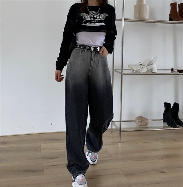 jean korean fashion women's brem vintage straight leg wide waist pants oversize loose long female grey gradient black jeans, Blue
jean korean fashion women's brem vintage straight leg wide waist pants oversize loose long female grey gradient black jeans, Blue