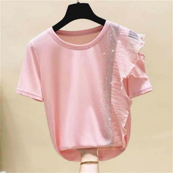 t shirt tshirts womans ruffled off-shoulder drilling short-sleeve round collar t-shirt female summer loose students t shirts, White
t shirt tshirts womans ruffled off-shoulder drilling short-sleeve round collar t-shirt female summer loose students t shirts, White