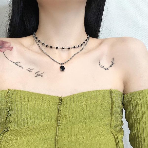 pendant necklaces design sense stacking titanium steel double layer obsidian necklace ins style simple clavicle chain, Silver
pendant necklaces design sense stacking titanium steel double layer obsidian necklace ins style simple clavicle chain, Silver