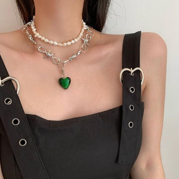 chains irregular imitation pearls distorted green love necklace tide brand advanced sense stacked pearl accessories for women, Silver
chains irregular imitation pearls distorted green love necklace tide brand advanced sense stacked pearl accessories for women, Silver