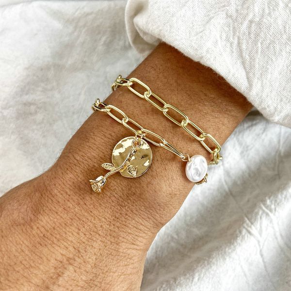 5382 gold metal bracelet creative simple pearl disc rose bracelet, Silver
5382 gold metal bracelet creative simple pearl disc rose bracelet, Silver