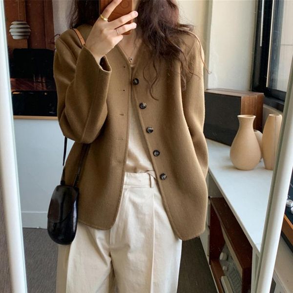 women's wool & blends double-faced cashmere coat autumn winter 2021 style simple single-breasted short woolen, Black
women's wool & blends double-faced cashmere coat autumn winter 2021 style simple single-breasted short woolen, Black