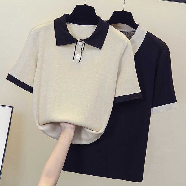 l-4xl large size women kint summer sweater pullover loose casual short sleeve patchwork button oversized sweaters 210604, White;black
l-4xl large size women kint summer sweater pullover loose casual short sleeve patchwork button oversized sweaters 210604, White;black