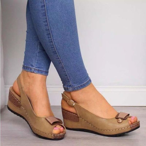 women large size sandals summer fish mouth ankle buckle mid heel wedge ladies, Black
women large size sandals summer fish mouth ankle buckle mid heel wedge ladies, Black