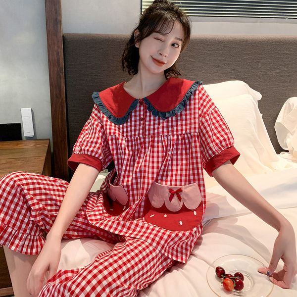 women pajama sets summer oversized cotton cute short sleeve home suits korean womens homewear 2 piece set sleepwear pijama new, Black;red
women pajama sets summer oversized cotton cute short sleeve home suits korean womens homewear 2 piece set sleepwear pijama new, Black;red