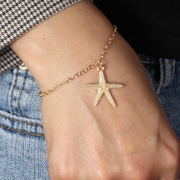link, chain bohemian creative starfish pendant bracelet charming women's gold color hand accessories summer beach party jewelry, Black
link, chain bohemian creative starfish pendant bracelet charming women's gold color hand accessories summer beach party jewelry, Black