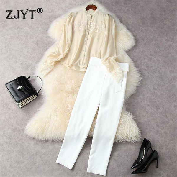 women's two piece pants 2021 spring lady designers office outfits women lantern sleeve lace patchwork shirt and pencil suits set, White
women's two piece pants 2021 spring lady designers office outfits women lantern sleeve lace patchwork shirt and pencil suits set, White