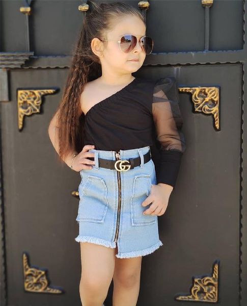 fashion little girls two pieces suit black mesh single sleeve off shoulder long up denim short skirt 18months 6y, White
fashion little girls two pieces suit black mesh single sleeve off shoulder long up denim short skirt 18months 6y, White