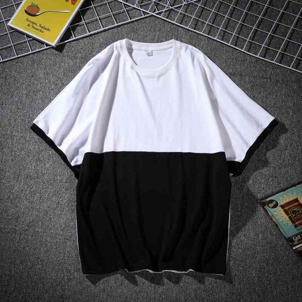 12021 summer new lovers 190g21 linen cotton color matching round neck short sleeve t-shirt 3d digital printing2021, White;black 
12021 summer new lovers 190g21 linen cotton color matching round neck short sleeve t-shirt 3d digital printing2021, White;black