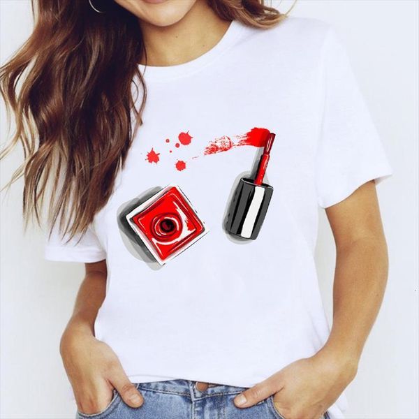 and women short sleeve 90s men t shirt style cute nail art clothing print graphic female tee, White;black
and women short sleeve 90s men t shirt style cute nail art clothing print graphic female tee, White;black