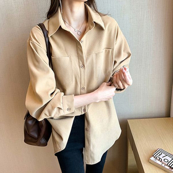 woman shirts khaki long sleeve blouse 2021 spring plus size fashion casual solid single breasted clothing pockets, White
woman shirts khaki long sleeve blouse 2021 spring plus size fashion casual solid single breasted clothing pockets, White