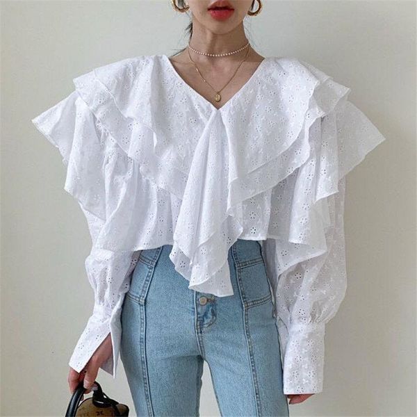 women's blouses & shirts alien kitty solid v-neck hollow ruffle lace long sleeve shirt 2021 sweet women loose all match stylish short, White
women's blouses & shirts alien kitty solid v-neck hollow ruffle lace long sleeve shirt 2021 sweet women loose all match stylish short, White