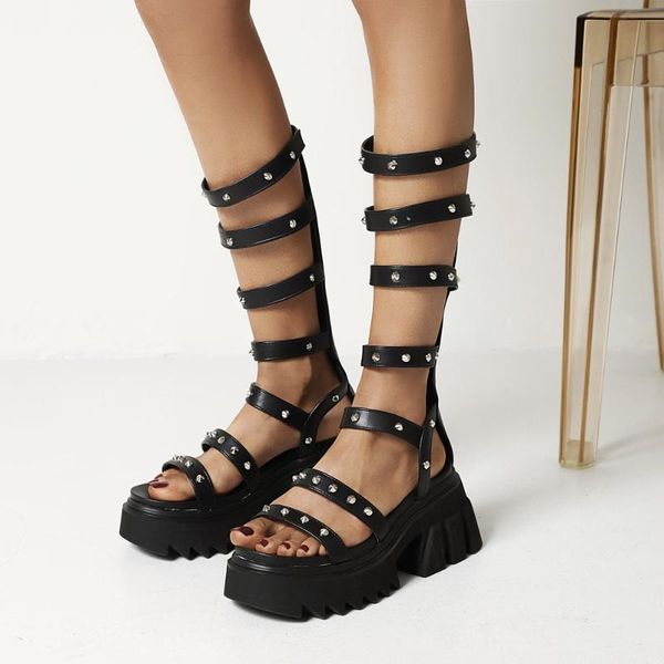 sandals street style roman knee high gladiator women rivet platform chunky heels punk rock gothic shoes zipper comfort, Black
sandals street style roman knee high gladiator women rivet platform chunky heels punk rock gothic shoes zipper comfort, Black