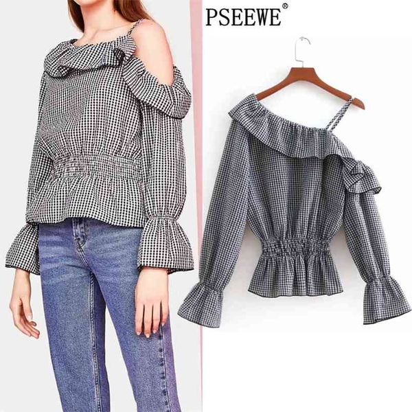 autumn black white plaid crop women fashion off shoulder ruffle long sleeve female chic woman blouse 210519
autumn black white plaid crop women fashion off shoulder ruffle long sleeve female chic woman blouse 210519