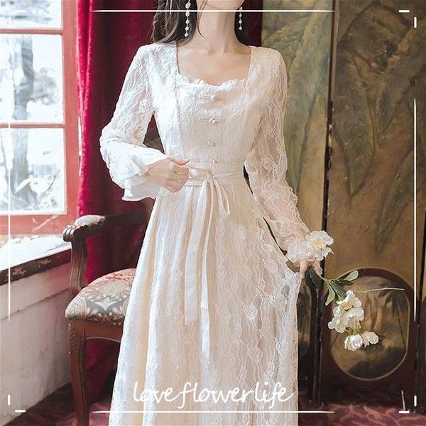 french vintage dress women elegant party long sleeve dress ruffles square collar lace retro midi dress autumn korean style 210521, Black;gray
french vintage dress women elegant party long sleeve dress ruffles square collar lace retro midi dress autumn korean style 210521, Black;gray