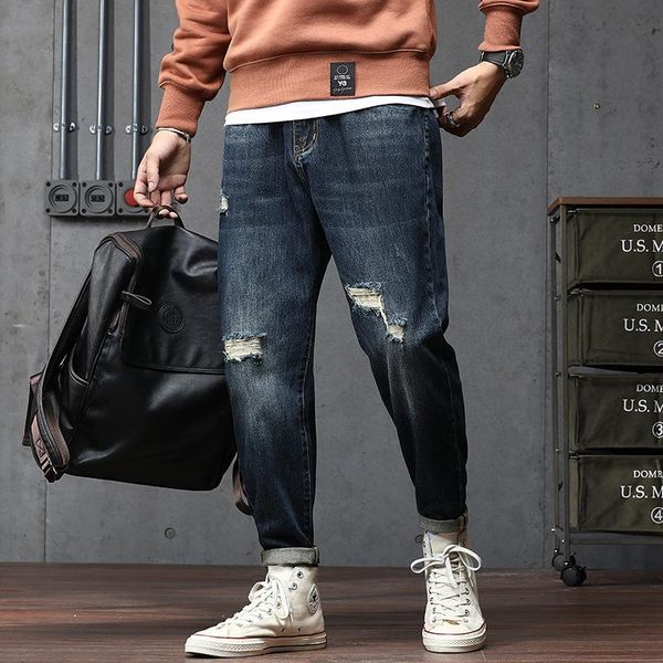 men's jeans american style hole mens fashion brand autumn and winter loose fit retro denim washed cotton casual pants, Blue
men's jeans american style hole mens fashion brand autumn and winter loose fit retro denim washed cotton casual pants, Blue