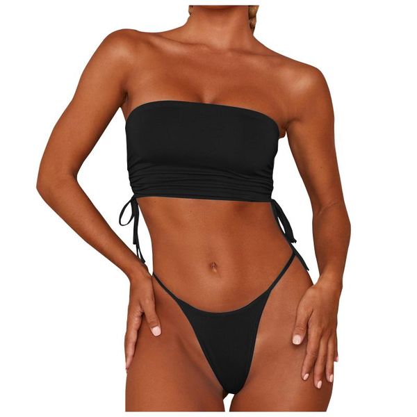 women's swimwear brazilian beach bikinis women tube solid bandage two-piece swimsuit bikini swimming beachwear biquine feminino, White;black