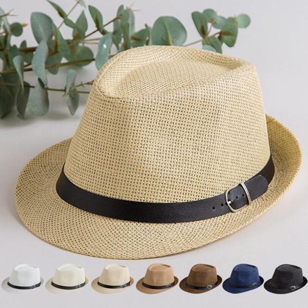 wide brim hats men women fedora panama straw hat jazz cap sun with buckle belt beach summer visor trilby sunhat, Blue;gray
wide brim hats men women fedora panama straw hat jazz cap sun with buckle belt beach summer visor trilby sunhat, Blue;gray