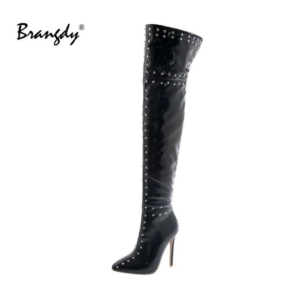 boots brangdy winter women over the knee rivet drama microfiber thin heels shoes pointed toe zipper, Black
boots brangdy winter women over the knee rivet drama microfiber thin heels shoes pointed toe zipper, Black
