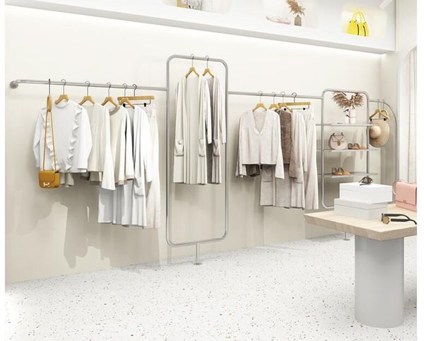 hooks & rails stainless steel hanging clothes shelf modern simple women's clothing store
hooks & rails stainless steel hanging clothes shelf modern simple women's clothing store