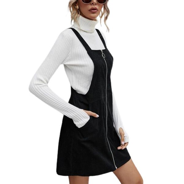 casual dresses fashion dress women solid color zipper overalls winter female corduroy sleeveless pinafore mini with slant pockets, Black;gray
casual dresses fashion dress women solid color zipper overalls winter female corduroy sleeveless pinafore mini with slant pockets, Black;gray