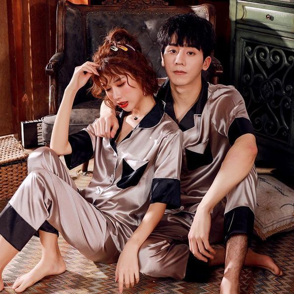 men's sleepwear women's long sleeved couple pajamas, large, ice silk, thick fit, thin style, home clothes, spring and autumn, Black;brown
men's sleepwear women's long sleeved couple pajamas, large, ice silk, thick fit, thin style, home clothes, spring and autumn, Black;brown