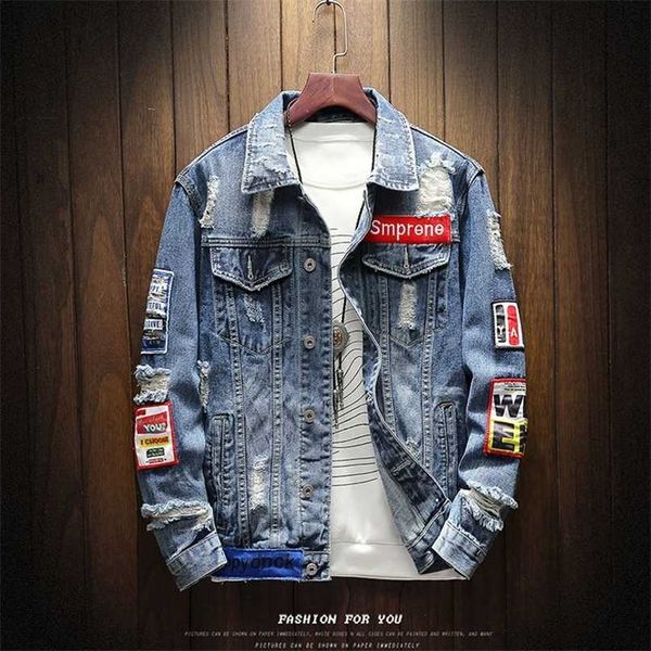 denim jacket male autumn fashion casual hip hop trend slim brand korean ripped hole handsome denim 211110, Black;brown
denim jacket male autumn fashion casual hip hop trend slim brand korean ripped hole handsome denim 211110, Black;brown