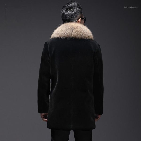 men's leather & faux winter jacket real sheep shearling coats raccoon fur collar wool coat plus size chaqueta hombre my1653, Black
men's leather & faux winter jacket real sheep shearling coats raccoon fur collar wool coat plus size chaqueta hombre my1653, Black