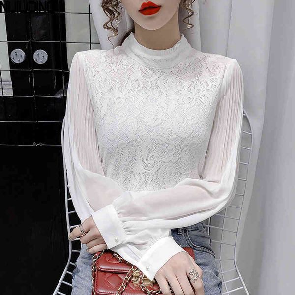 women's white ruffle blouses spring long sleeve half turtleneck chiffon shirts female pullover lace bottoming mujer blusas 210514
women's white ruffle blouses spring long sleeve half turtleneck chiffon shirts female pullover lace bottoming mujer blusas 210514