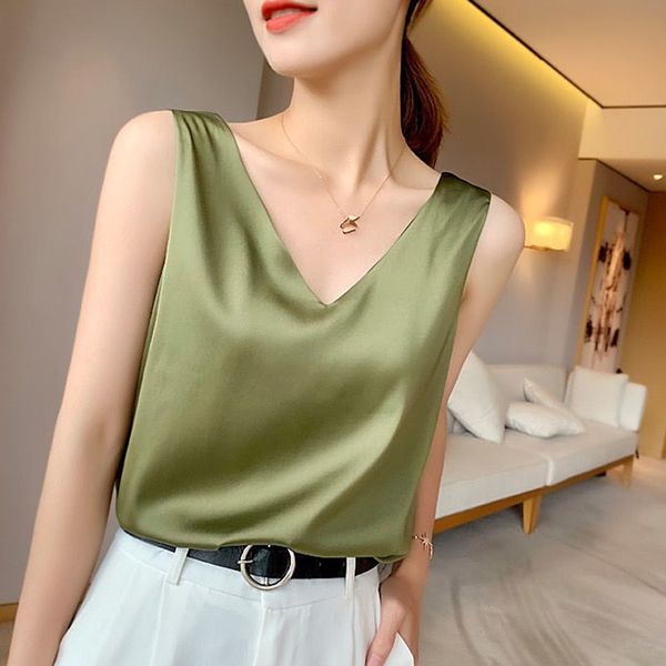 lucyever summer sleeveless women's shirts casual solid color v-neck satin blouse woman elegant office plus size shirt 210521, White
lucyever summer sleeveless women's shirts casual solid color v-neck satin blouse woman elegant office plus size shirt 210521, White