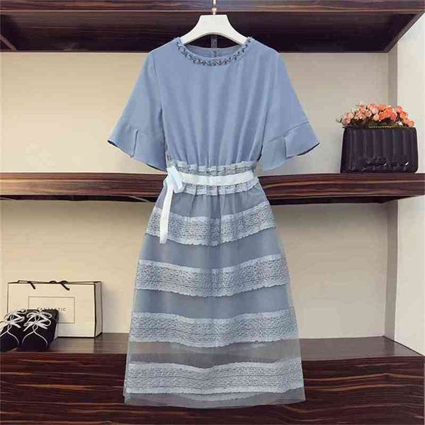 blue women suits summer beaded short sleeve long tshirt dress and elastic waist lace mesh patchwork skirt 2pcs set 210602, White
blue women suits summer beaded short sleeve long tshirt dress and elastic waist lace mesh patchwork skirt 2pcs set 210602, White