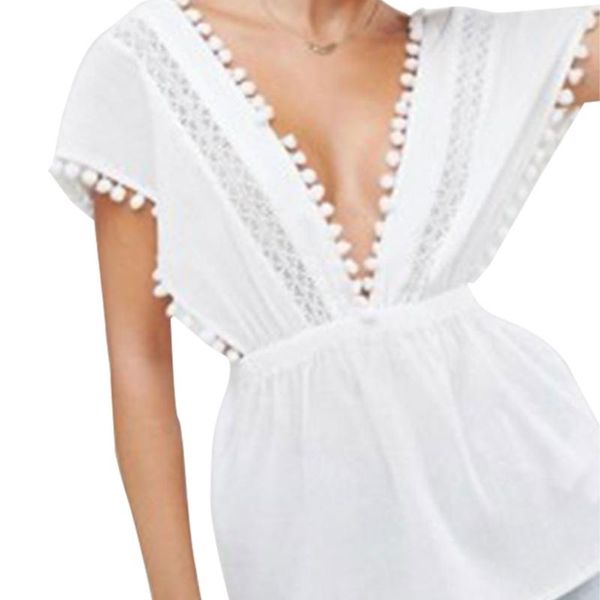 women's t-shirt women summer solid color v neck lace stitching hollow backless ladies casual short sleeve pullover, White
women's t-shirt women summer solid color v neck lace stitching hollow backless ladies casual short sleeve pullover, White
