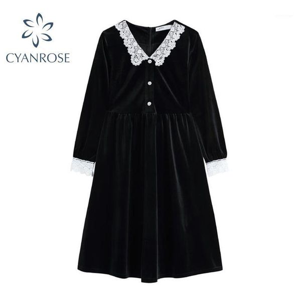 casual dresses french retro dress women lace patchwork black velvet v neck elegant party lady 2021 button tide mid-calf vestiods, Black;gray
casual dresses french retro dress women lace patchwork black velvet v neck elegant party lady 2021 button tide mid-calf vestiods, Black;gray