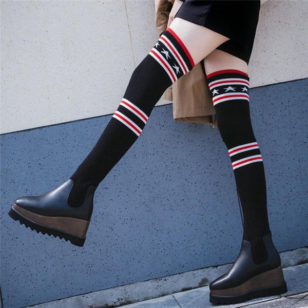 boots women genuine leather wedges high heel over the knee motorcycle female stretchy knitting stockings slim leg sneakers, Black
boots women genuine leather wedges high heel over the knee motorcycle female stretchy knitting stockings slim leg sneakers, Black