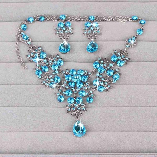 earrings & necklace wedding bridal jewelry set for women fashoin crystal flower water drop + female gifts, Silver
earrings & necklace wedding bridal jewelry set for women fashoin crystal flower water drop + female gifts, Silver