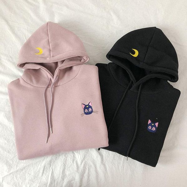 women's hoodies & sweatshirts korean sweet moon cat embroidery 2021 winter hooded loose pullovers kawaii fleece sweatshirt, Black
women's hoodies & sweatshirts korean sweet moon cat embroidery 2021 winter hooded loose pullovers kawaii fleece sweatshirt, Black
