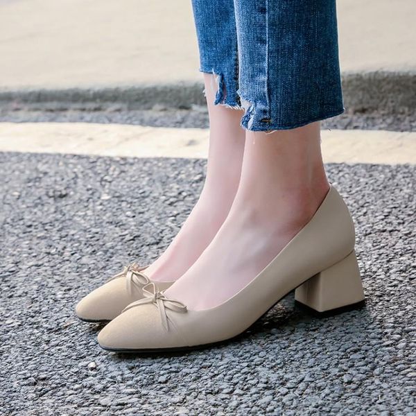 dress shoes kmeioo cowskin woman spring shallow pumps bowknot chunky heels career for office lady, Black
dress shoes kmeioo cowskin woman spring shallow pumps bowknot chunky heels career for office lady, Black
