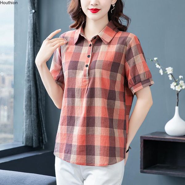 women's blouses & shirts cotton loose blouse fashion casual short sleeve blusas plaid printing buttons summer houthion, White
women's blouses & shirts cotton loose blouse fashion casual short sleeve blusas plaid printing buttons summer houthion, White