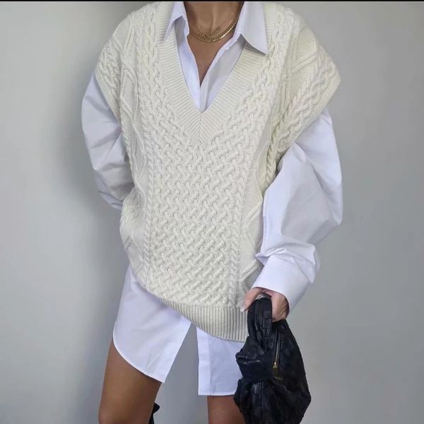 zxqj women knitted twist jumpers solid sleeveless pullover beige leisuare sweater coat female vintage waistcoat 210521, Black;white
zxqj women knitted twist jumpers solid sleeveless pullover beige leisuare sweater coat female vintage waistcoat 210521, Black;white