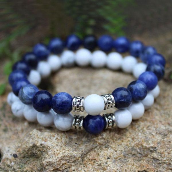 tennis set of 2 bracelet sodalite & howlite 8mm beads mala gift for couples his her, Golden;silver
tennis set of 2 bracelet sodalite & howlite 8mm beads mala gift for couples his her, Golden;silver