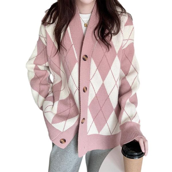 women's knits & tees women\u2021s button down knit sweater classic long sleeve v neck argyle print loose cardigan, White
women's knits & tees women\u2021s button down knit sweater classic long sleeve v neck argyle print loose cardigan, White